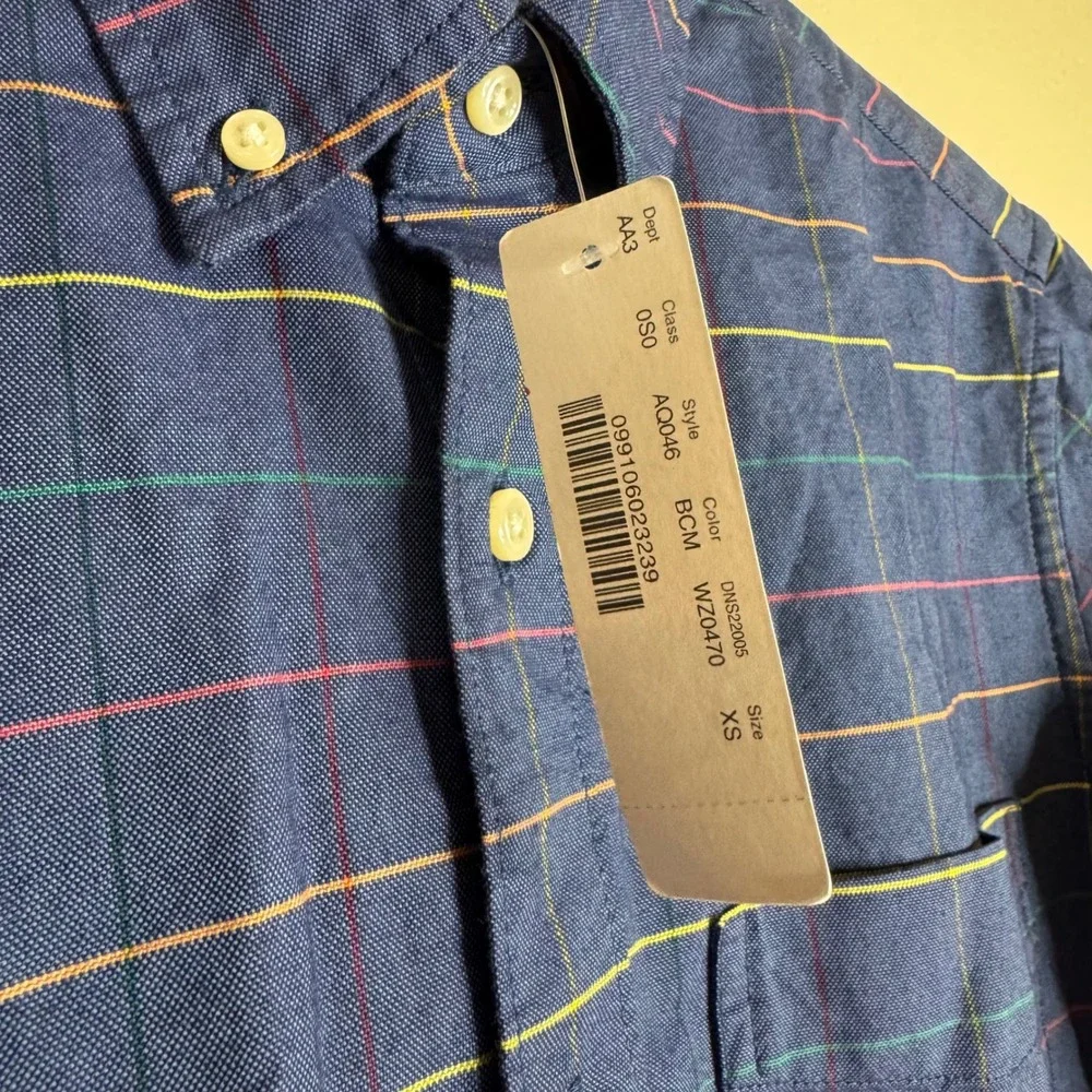 J.Crew Men's Slim Untucked Pima Cotton Button Down Shirt Blue Plaid XS